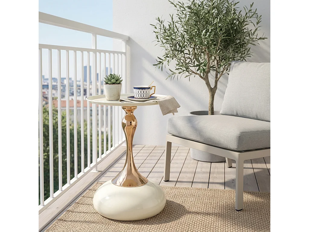 Tables d'appoint ronde blanche de 38 cm avec piètement en métal