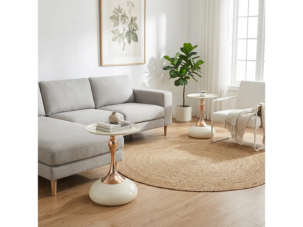 Tables d'appoint ronde blanche de 38 cm avec piètement en métal