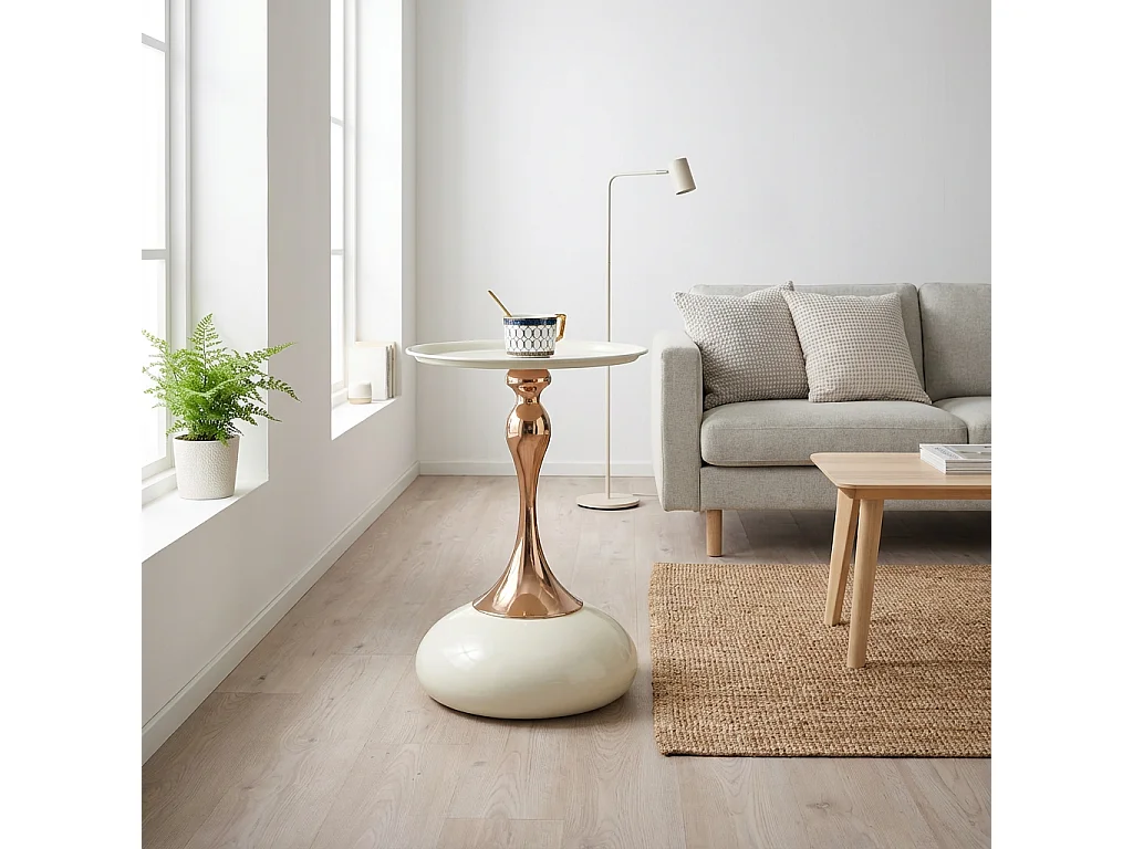 Tables d'appoint ronde blanche de 38 cm avec piètement en métal