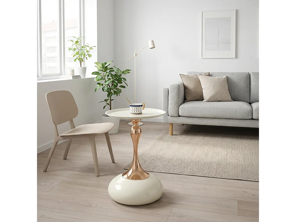 Tables d'appoint ronde blanche de 38 cm avec piètement en métal