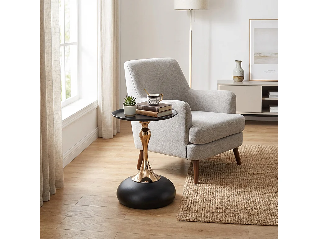 Tables d'appoint ronde noire de 38 cm avec piètement en métal