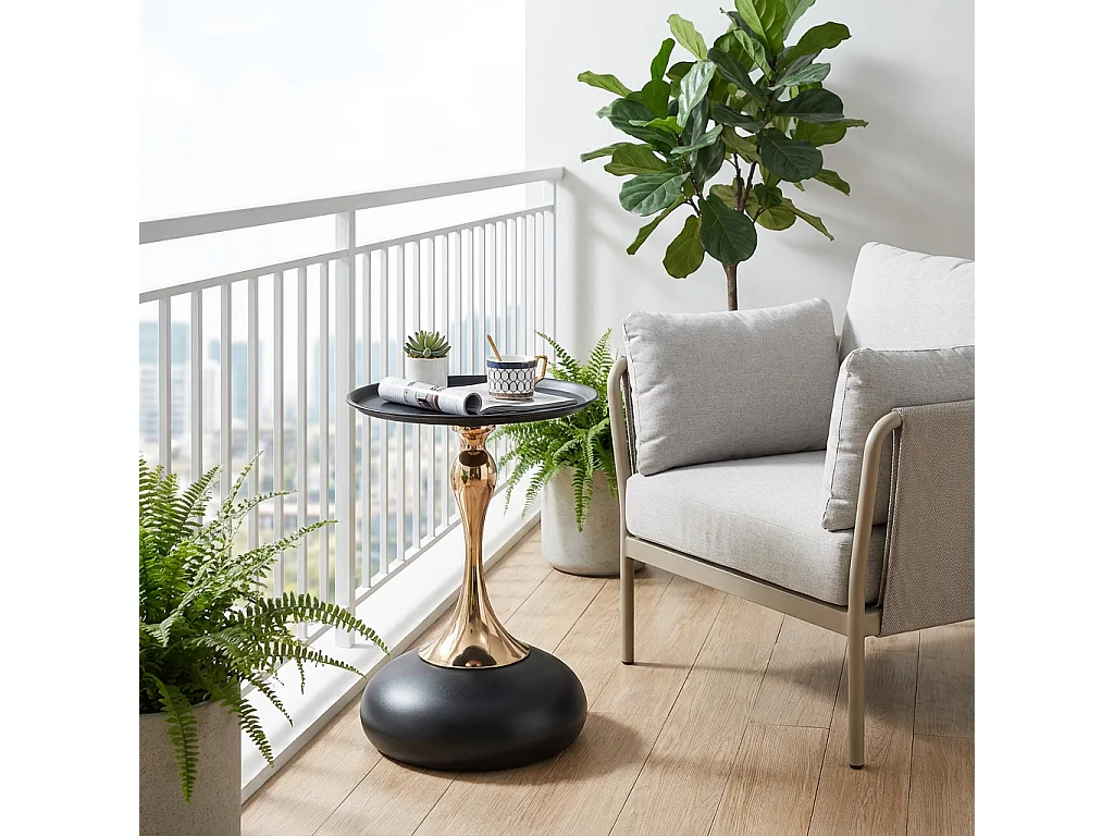 Tables d'appoint ronde noire de 38 cm avec piètement en métal