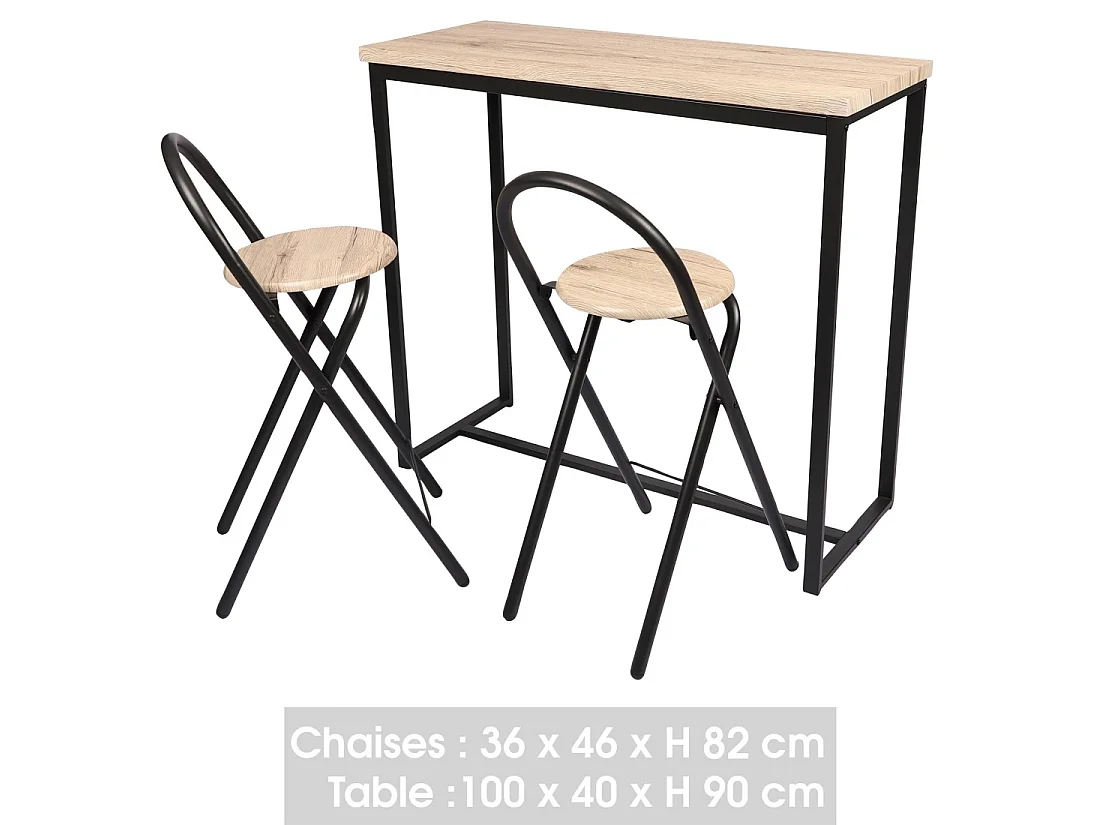 Table à manger murale avec 2 chaises collection DARYL – Dimensions 100x40x90 cm