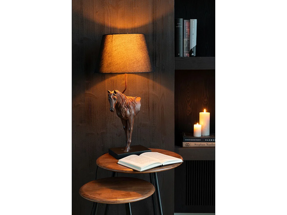 Lampe à Poser Cheval Face "Ronny" 70cm Marron Foncé