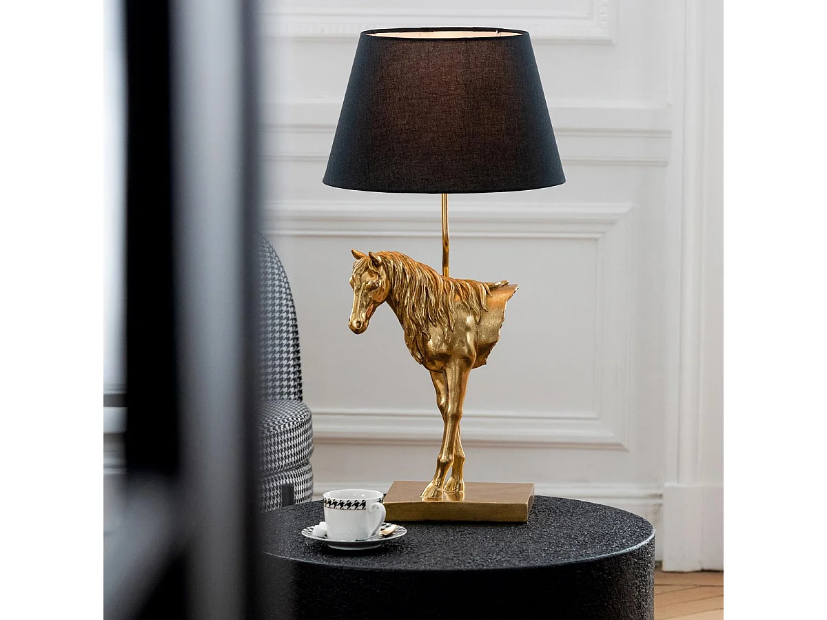 Lampe à Poser Cheval Face "Hollywood" 70cm Doré