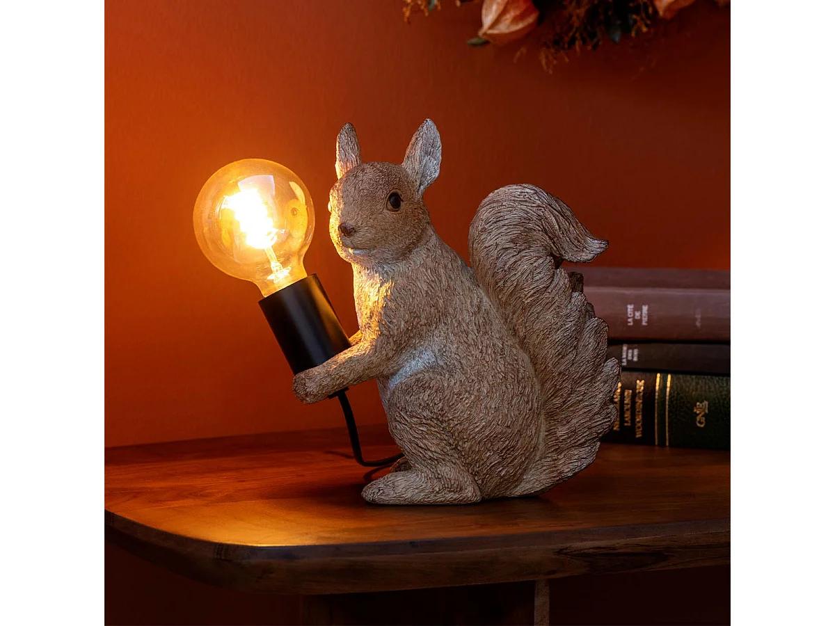 Lampe à Poser en Résine "Écureuil" 25cm Marron