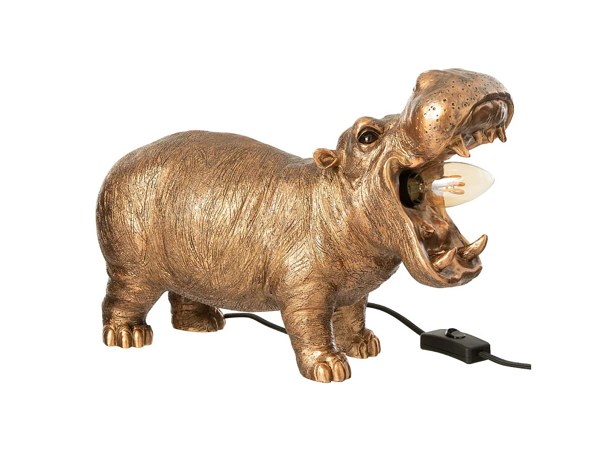 Lampe à Poser en Résine "Hippopotame" 37cm Cuivre