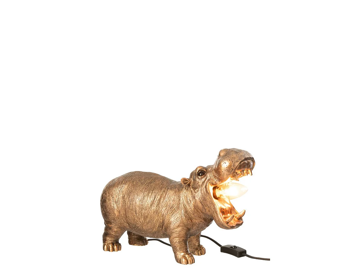Lampe à Poser en Résine "Hippopotame" 37cm Cuivre