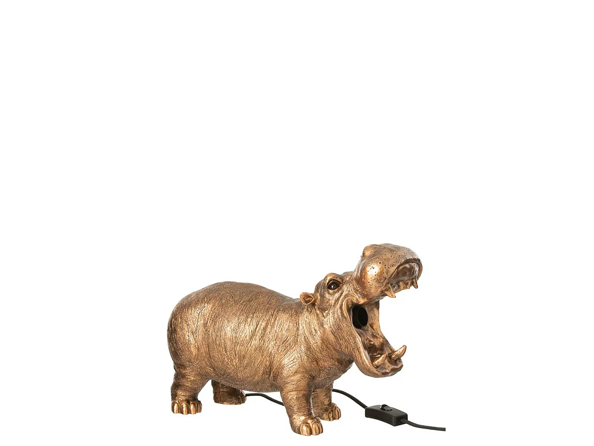 Lampe à Poser en Résine "Hippopotame" 37cm Cuivre