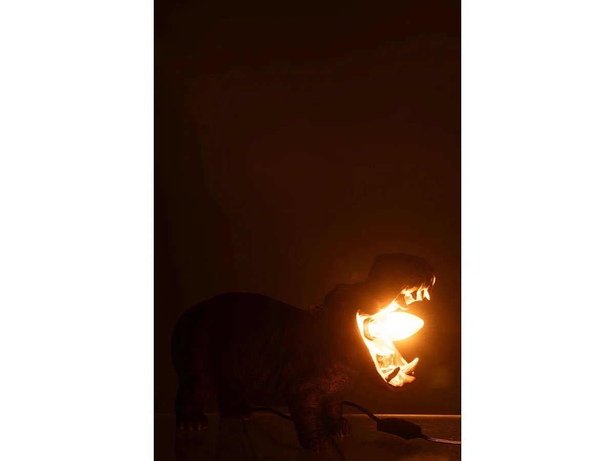 Lampe à Poser en Résine "Hippopotame" 37cm Cuivre