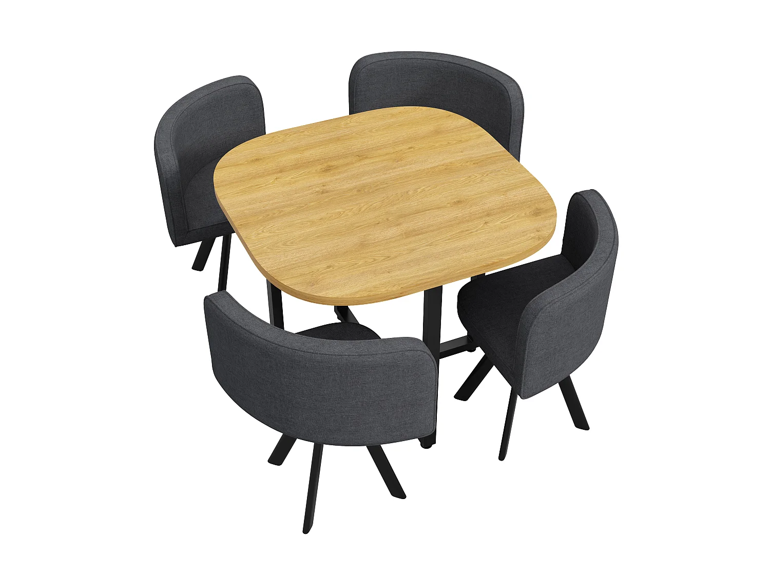 Dining table and chair set for 4 people - 1 table (85 x 85 cm) and 4 linen chairs - Oak top + grey chair