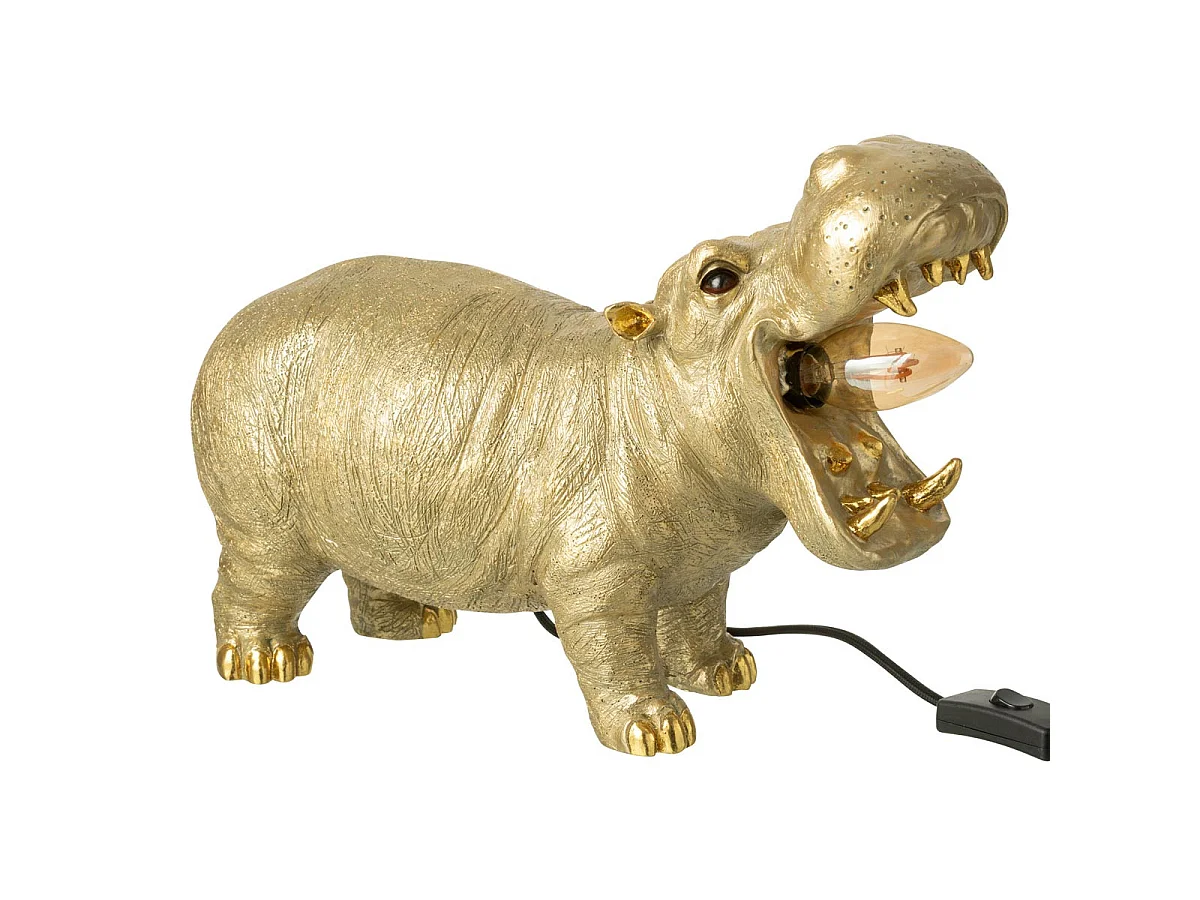 Lampe à Poser en Résine "Hippopotame" 37cm Doré