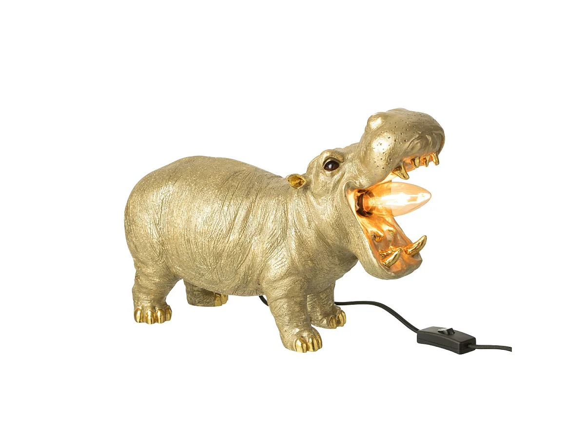 Lampe à Poser en Résine "Hippopotame" 37cm Doré