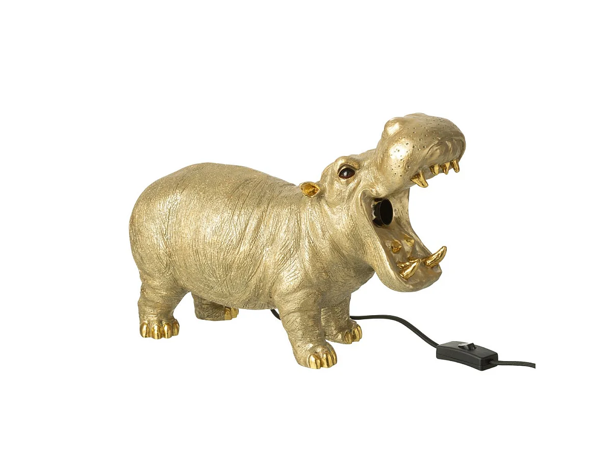 Lampe à Poser en Résine "Hippopotame" 37cm Doré