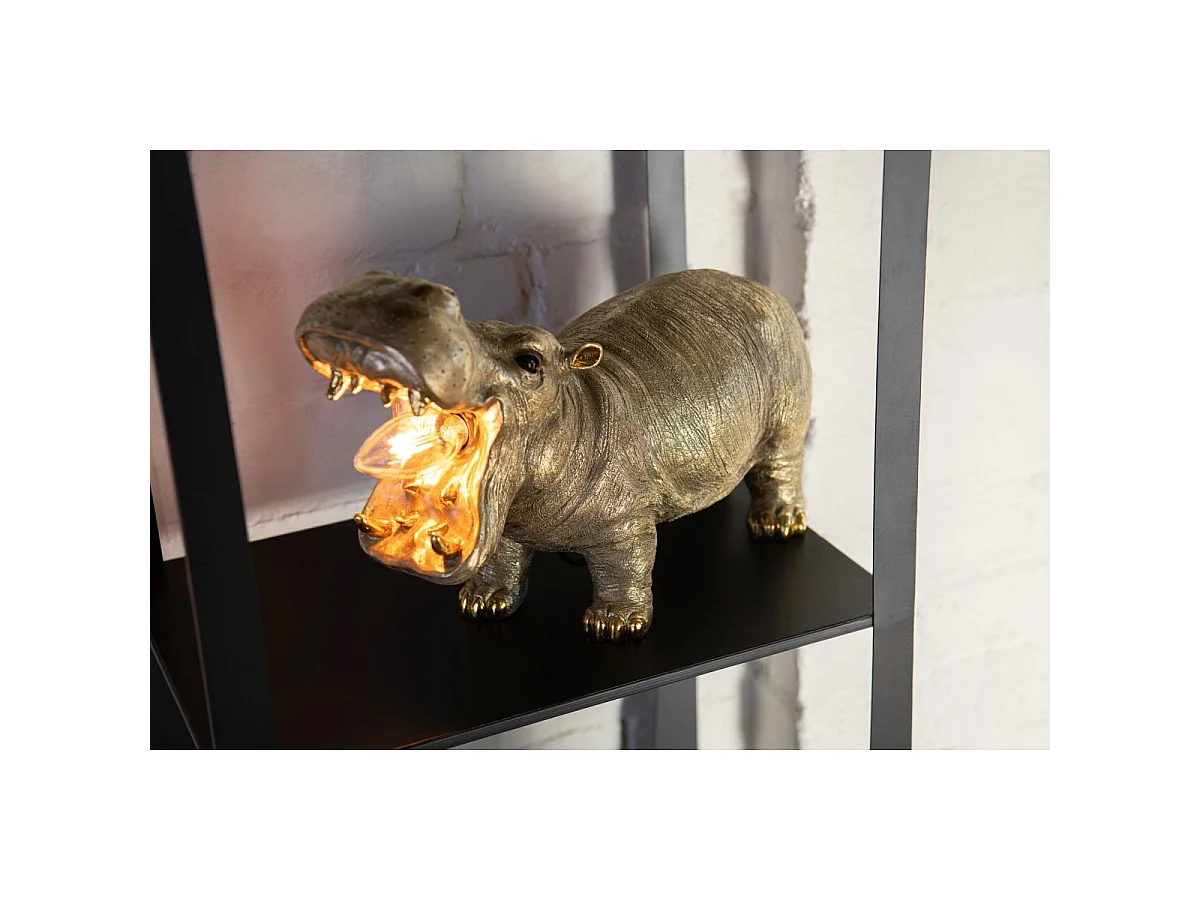 Lampe à Poser en Résine "Hippopotame" 37cm Doré