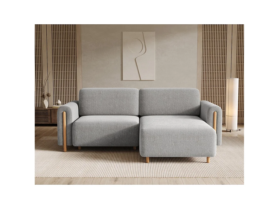 Canapé d'angle convertible ARVESSA gris clair bouclette – Angle droit