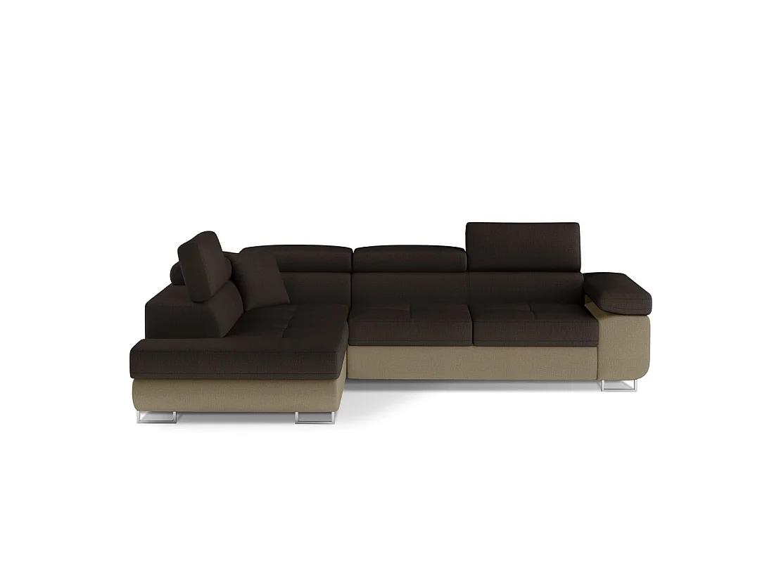 Canapé d'angle convertible MENTON beige et marron bouclette – Angle gauche avec coffre