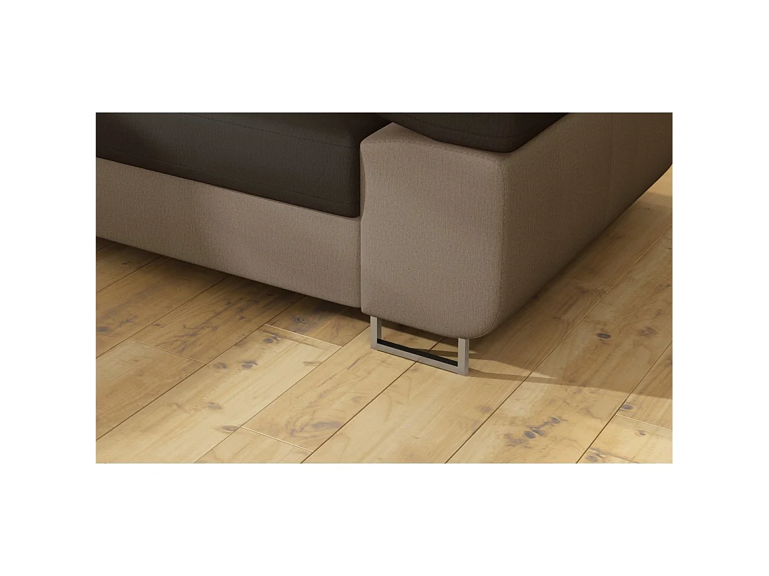 Canapé d'angle convertible MENTON beige et marron bouclette – Angle gauche avec coffre