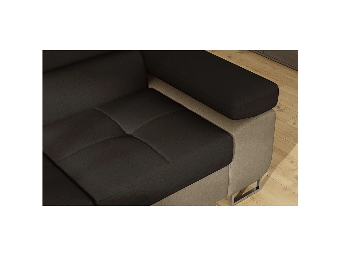 Canapé d'angle convertible MENTON beige et marron bouclette – Angle gauche avec coffre