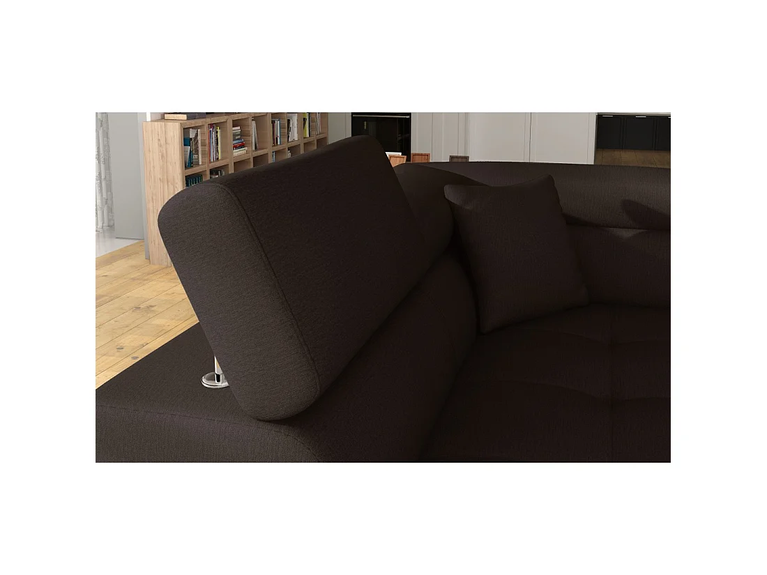 Canapé d'angle convertible MENTON beige et marron bouclette – Angle gauche avec coffre