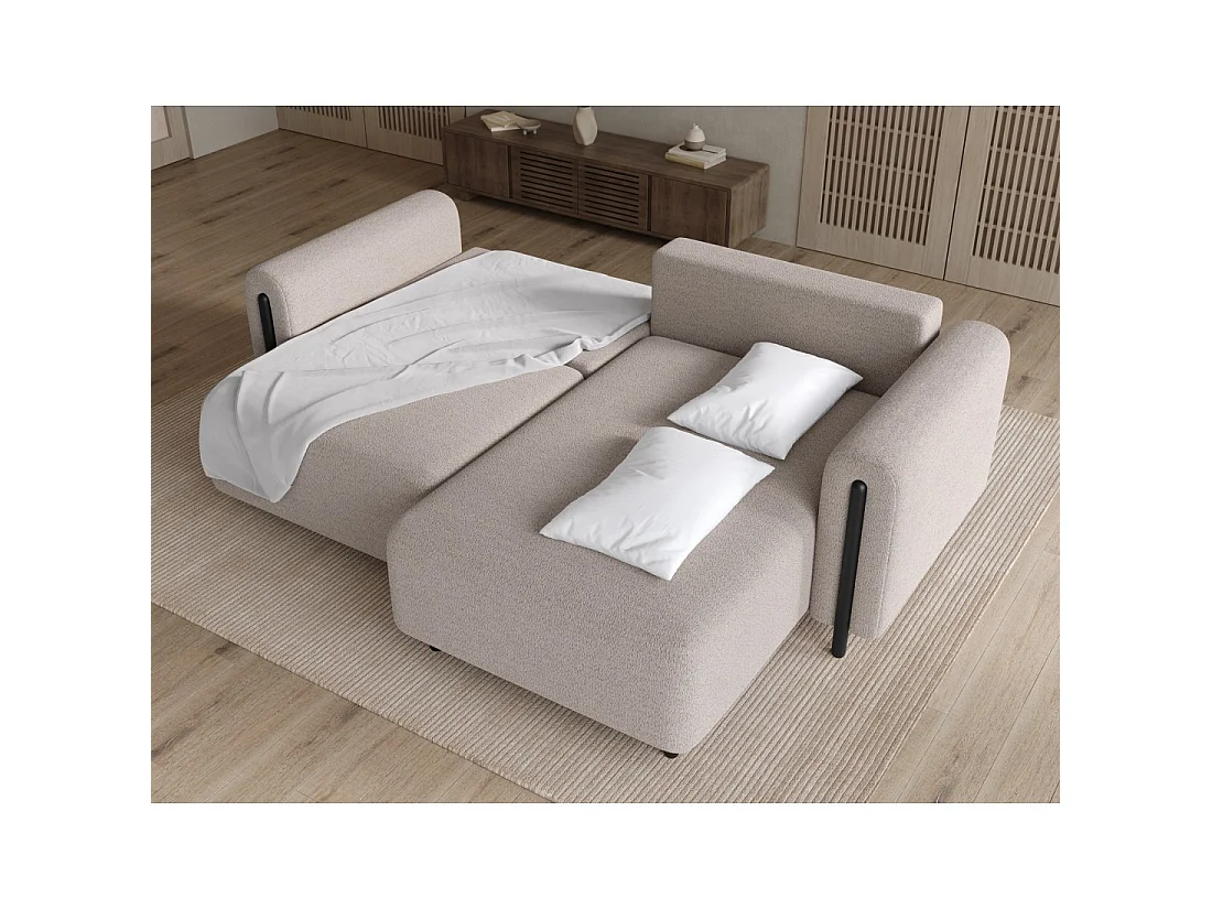 Canapé d'angle convertible ARVESSA beige chenille – Angle droit