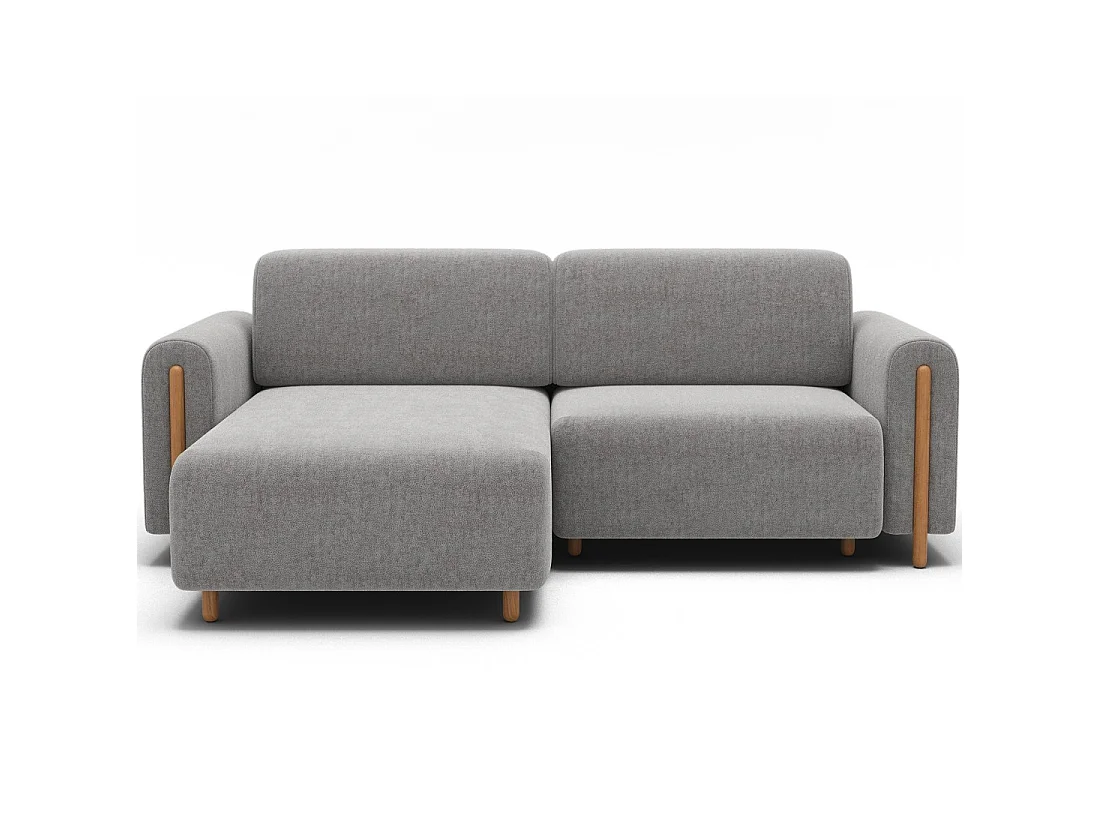Canapé d'angle convertible ARVESSA gris clair bouclette – Angle gauche avec coffre