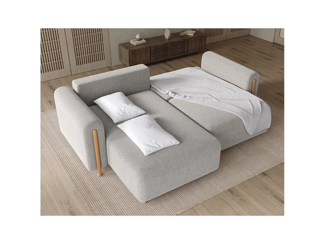 Canapé d'angle convertible ARVESSA gris clair bouclette – Angle gauche avec coffre