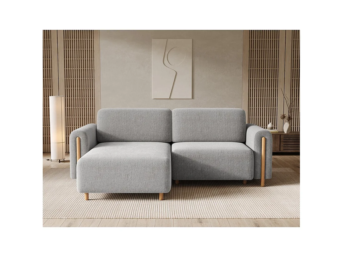 Canapé d'angle convertible ARVESSA gris clair bouclette – Angle gauche avec coffre