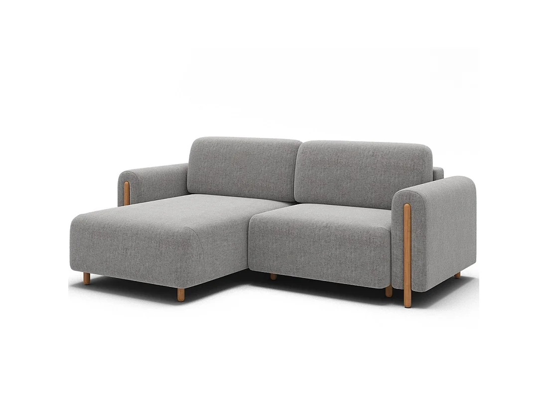 Canapé d'angle convertible ARVESSA gris clair bouclette – Angle gauche avec coffre