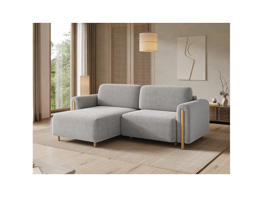 Canapé d'angle convertible ARVESSA gris clair bouclette – Angle gauche avec coffre