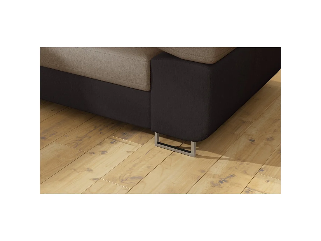 Canapé d'angle convertible MENTON beige et marron bouclette – Angle gauche avec coffre