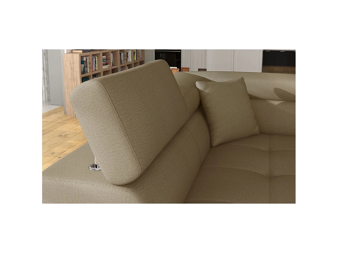Canapé d'angle convertible MENTON beige et marron bouclette – Angle gauche avec coffre