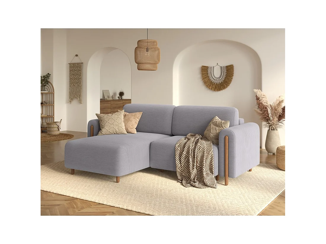 Canapé d'angle convertible ARVESSA gris clair velours côtelé – Angle gauche