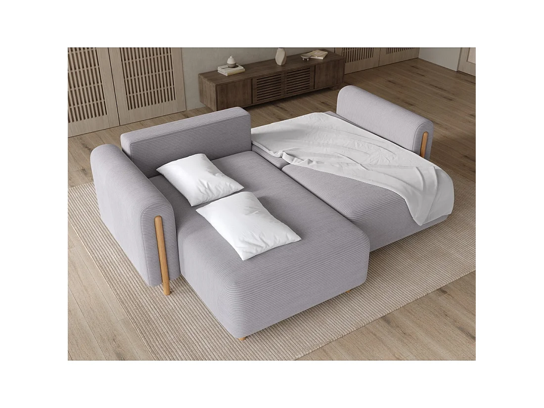 Canapé d'angle convertible ARVESSA gris clair velours côtelé – Angle gauche