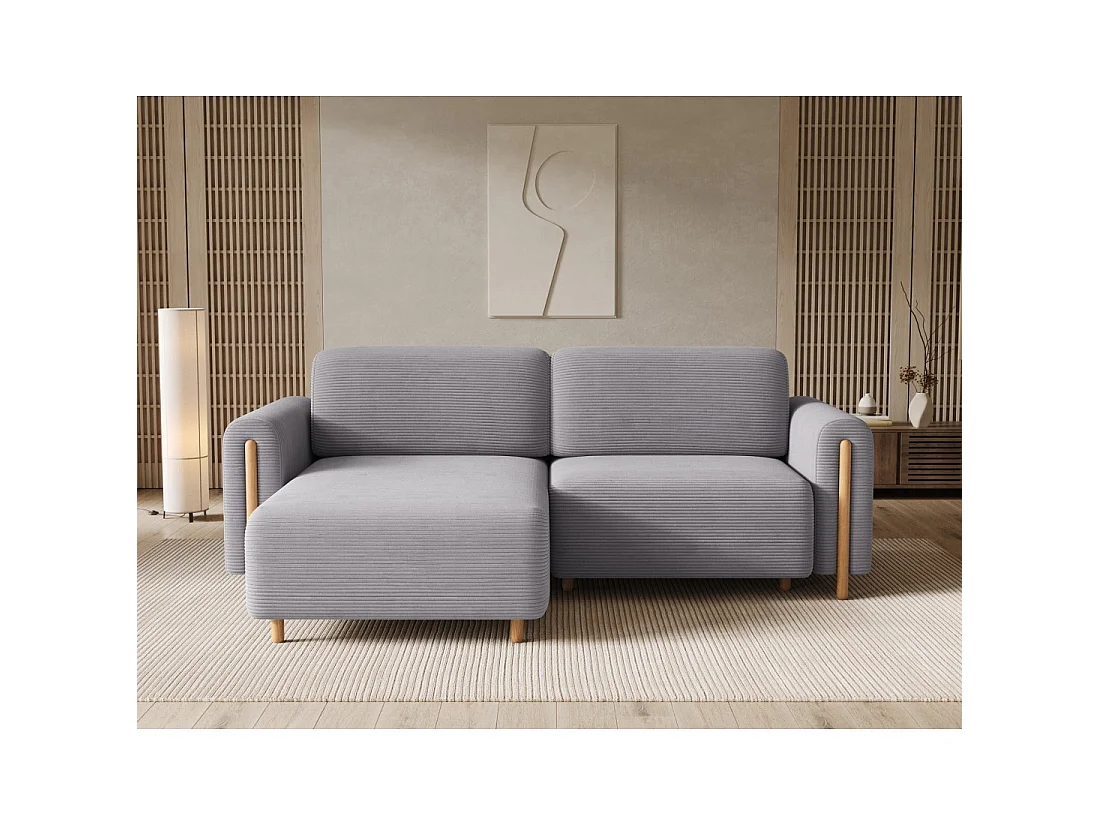 Canapé d'angle convertible ARVESSA gris clair velours côtelé – Angle gauche