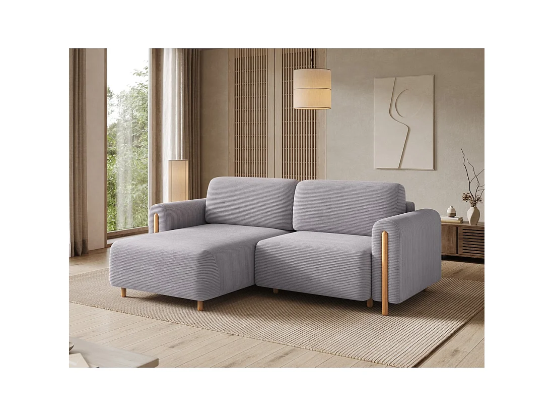 Canapé d'angle convertible ARVESSA gris clair velours côtelé – Angle gauche