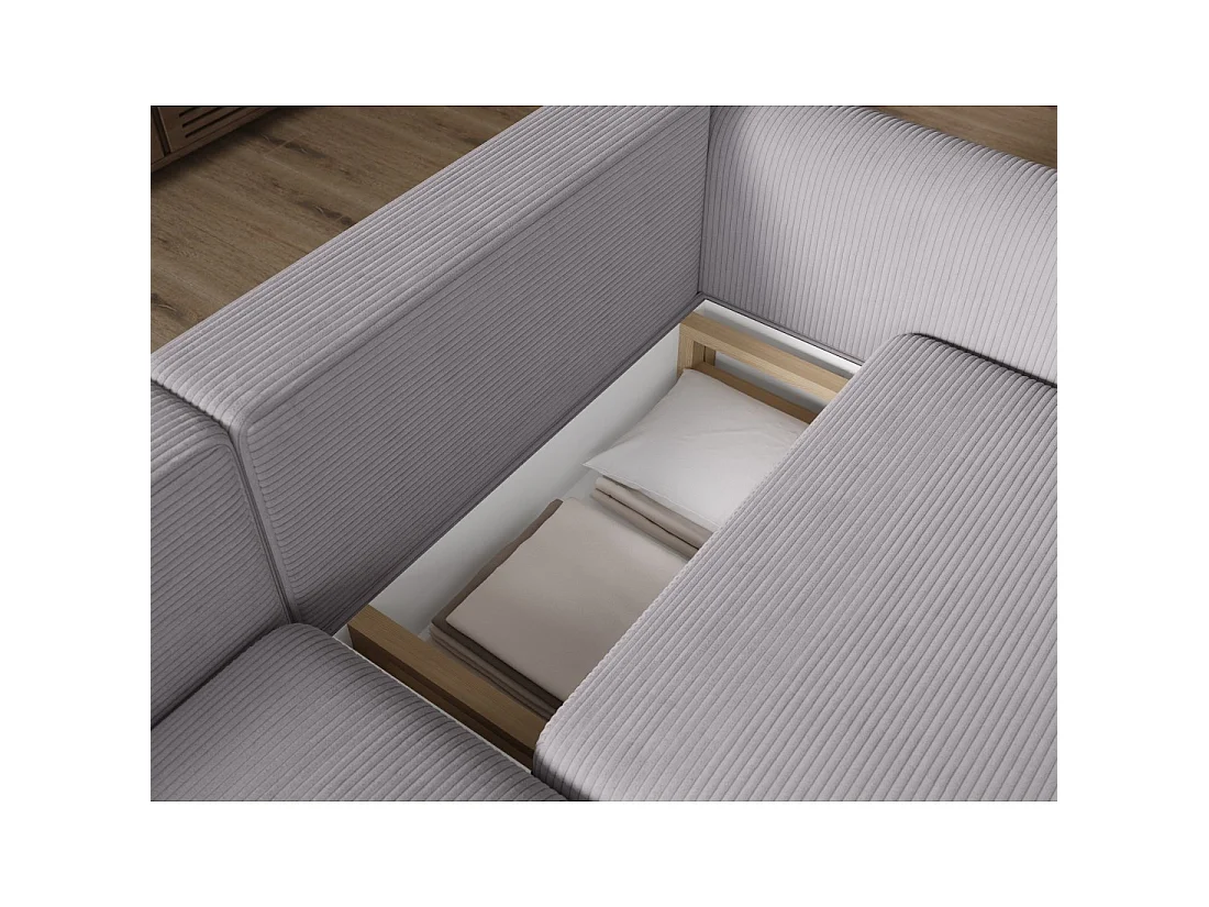 Canapé d'angle convertible ARVESSA gris clair velours côtelé – Angle gauche