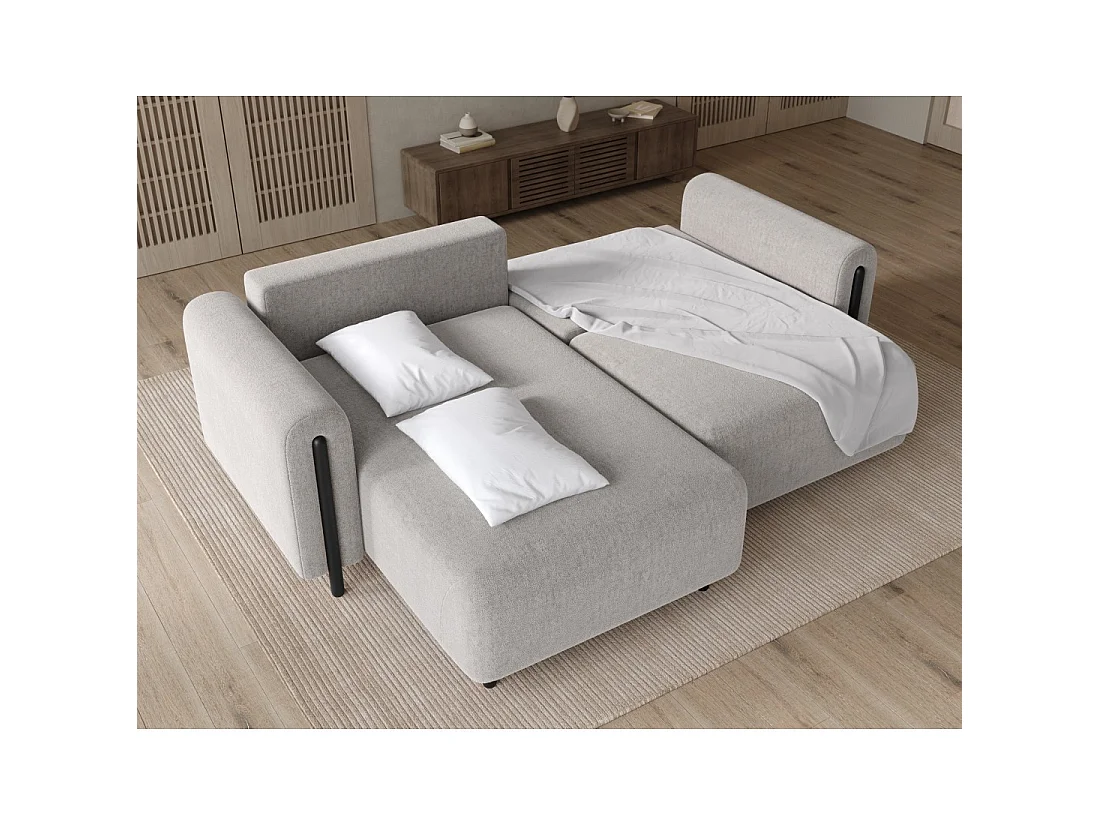 Canapé d'angle convertible ARVESSA gris clair bouclette – Angle gauche avec coffre