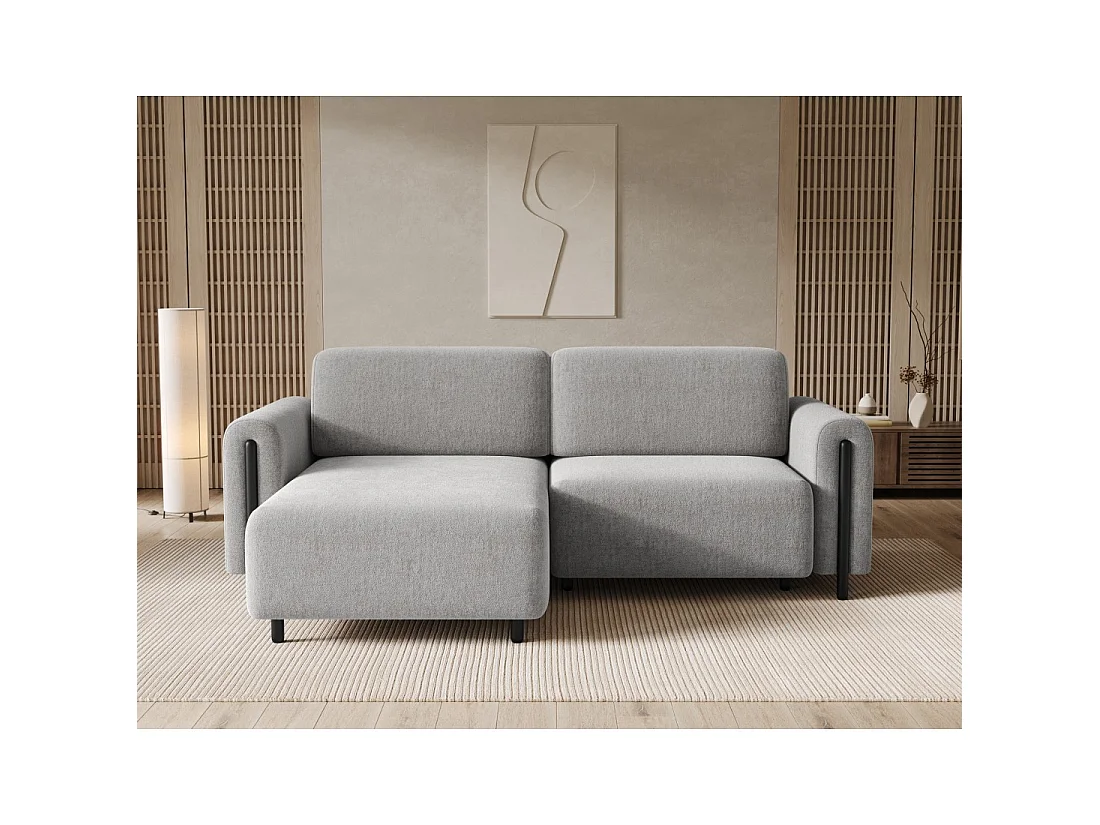 Canapé d'angle convertible ARVESSA gris clair bouclette – Angle gauche avec coffre