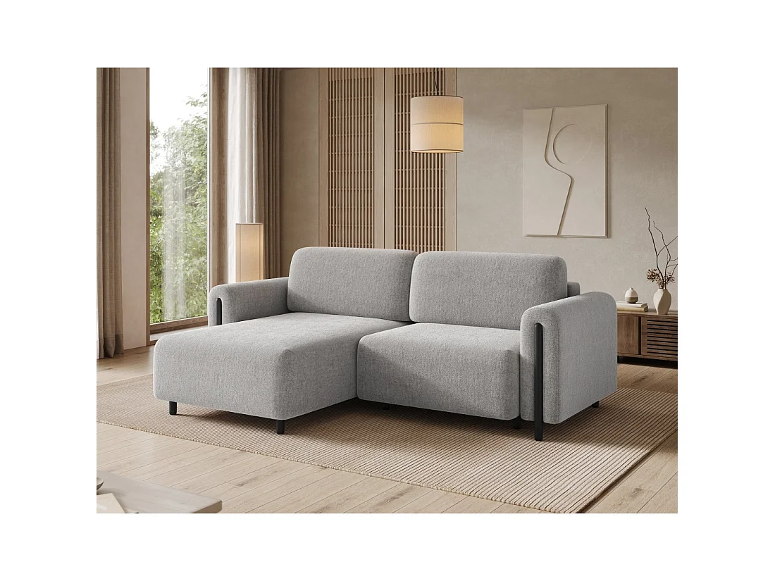 Canapé d'angle convertible ARVESSA gris clair bouclette – Angle gauche avec coffre