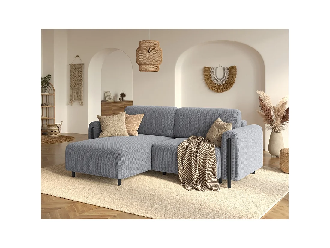 Canapé d'angle convertible ARVESSA gris clair – Angle gauche avec coffre
