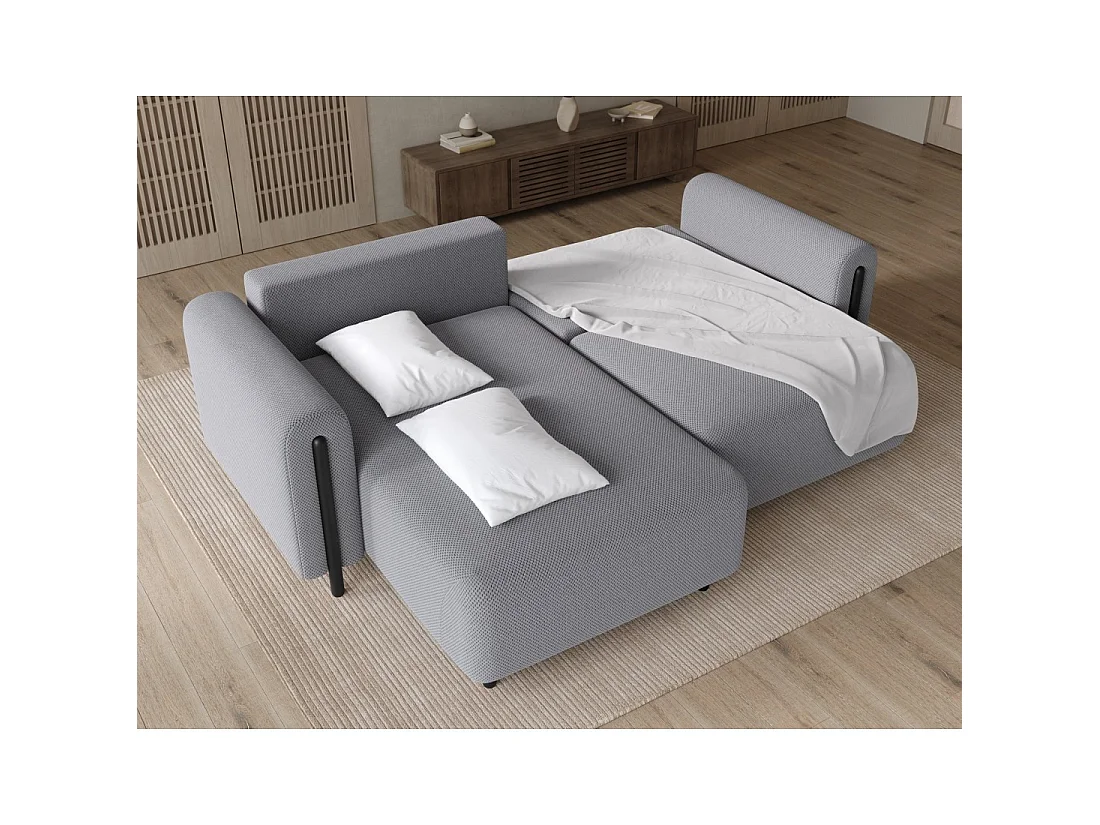 Canapé d'angle convertible ARVESSA gris clair – Angle gauche avec coffre