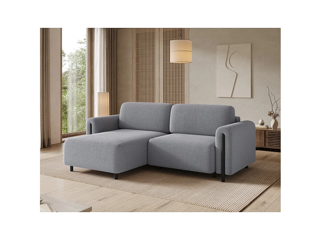 Canapé d'angle convertible ARVESSA gris clair – Angle gauche avec coffre