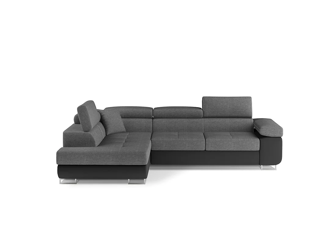 Canapé d'angle convertible MENTON gris et noir – Angle gauche avec coffre
