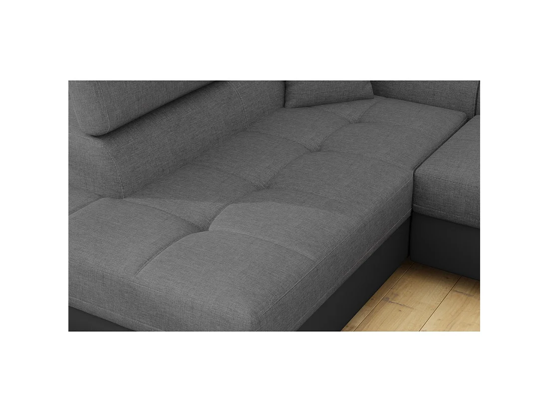 Canapé d'angle convertible MENTON gris et noir – Angle gauche avec coffre