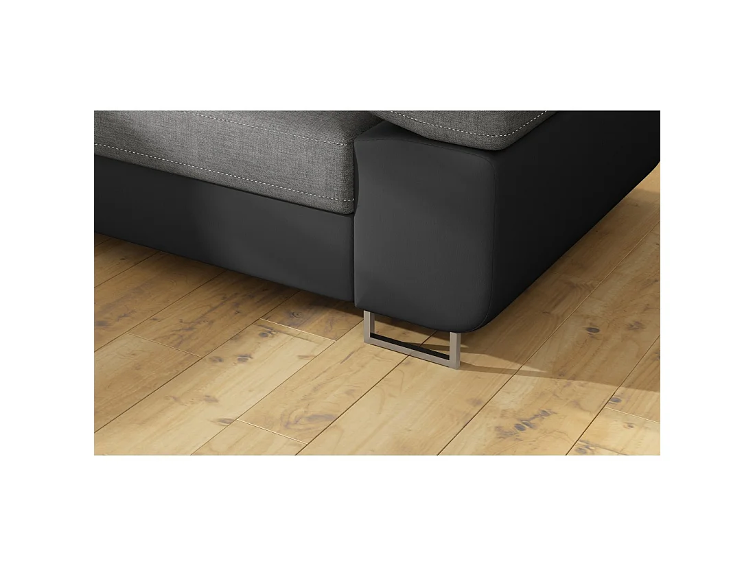 Canapé d'angle convertible MENTON gris et noir – Angle gauche avec coffre