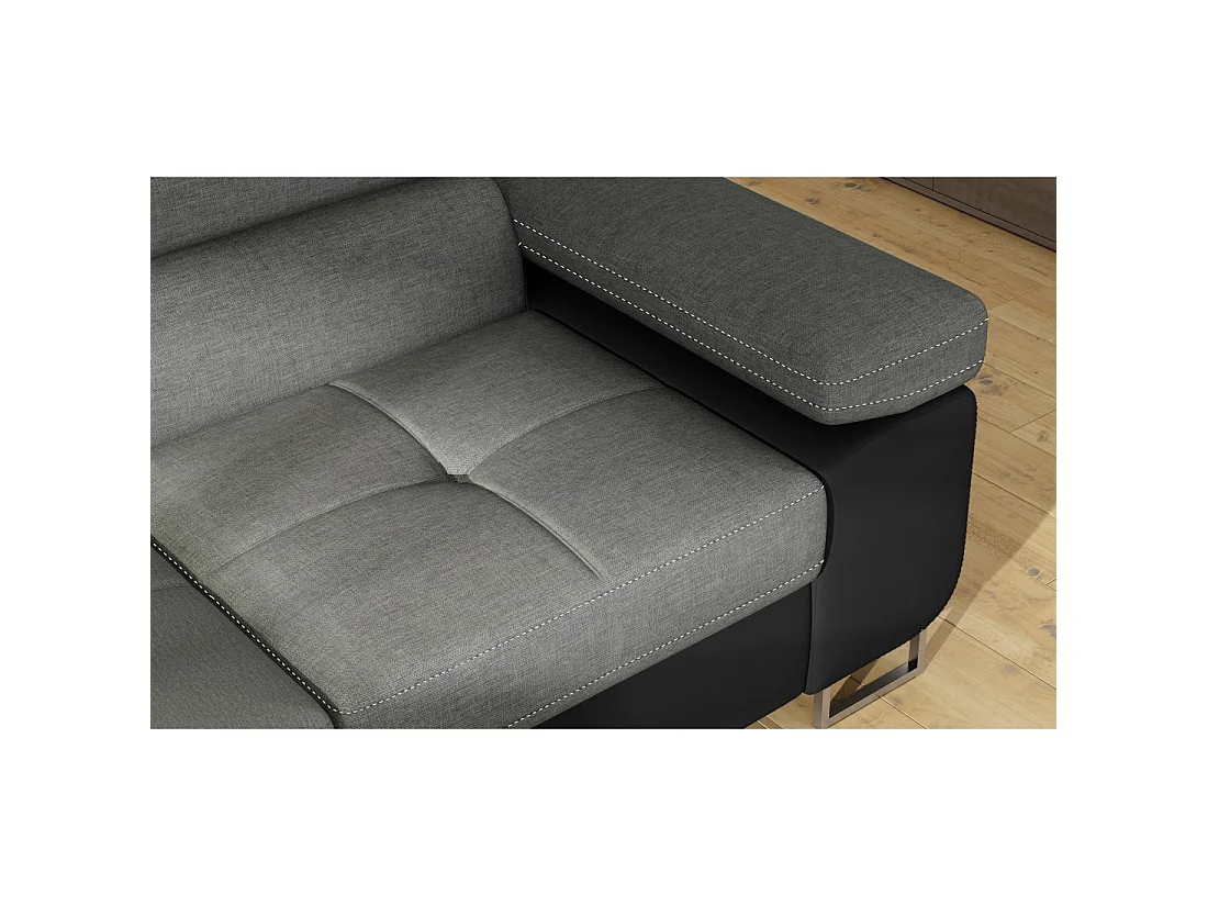 Canapé d'angle convertible MENTON gris et noir – Angle gauche avec coffre