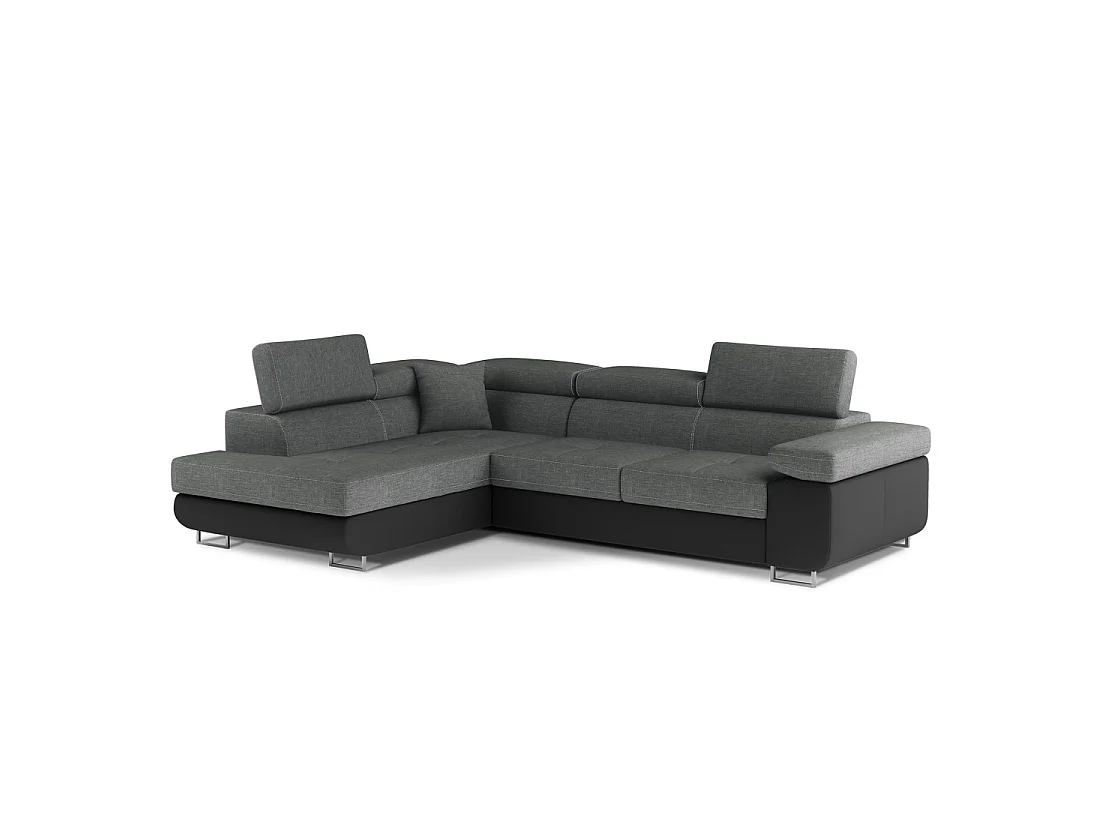 Canapé d'angle convertible MENTON gris et noir – Angle gauche avec coffre