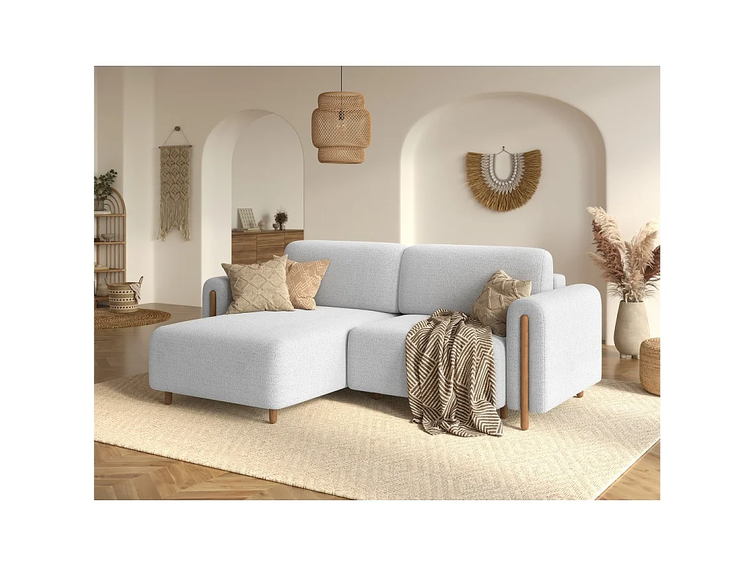 Canapé d'angle convertible ARVESSA blanc alpin chenille – Angle gauche avec coffre