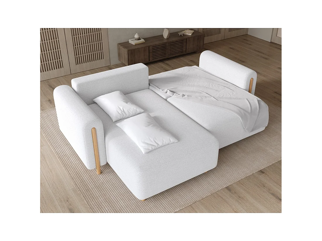 Canapé d'angle convertible ARVESSA blanc alpin chenille – Angle gauche avec coffre